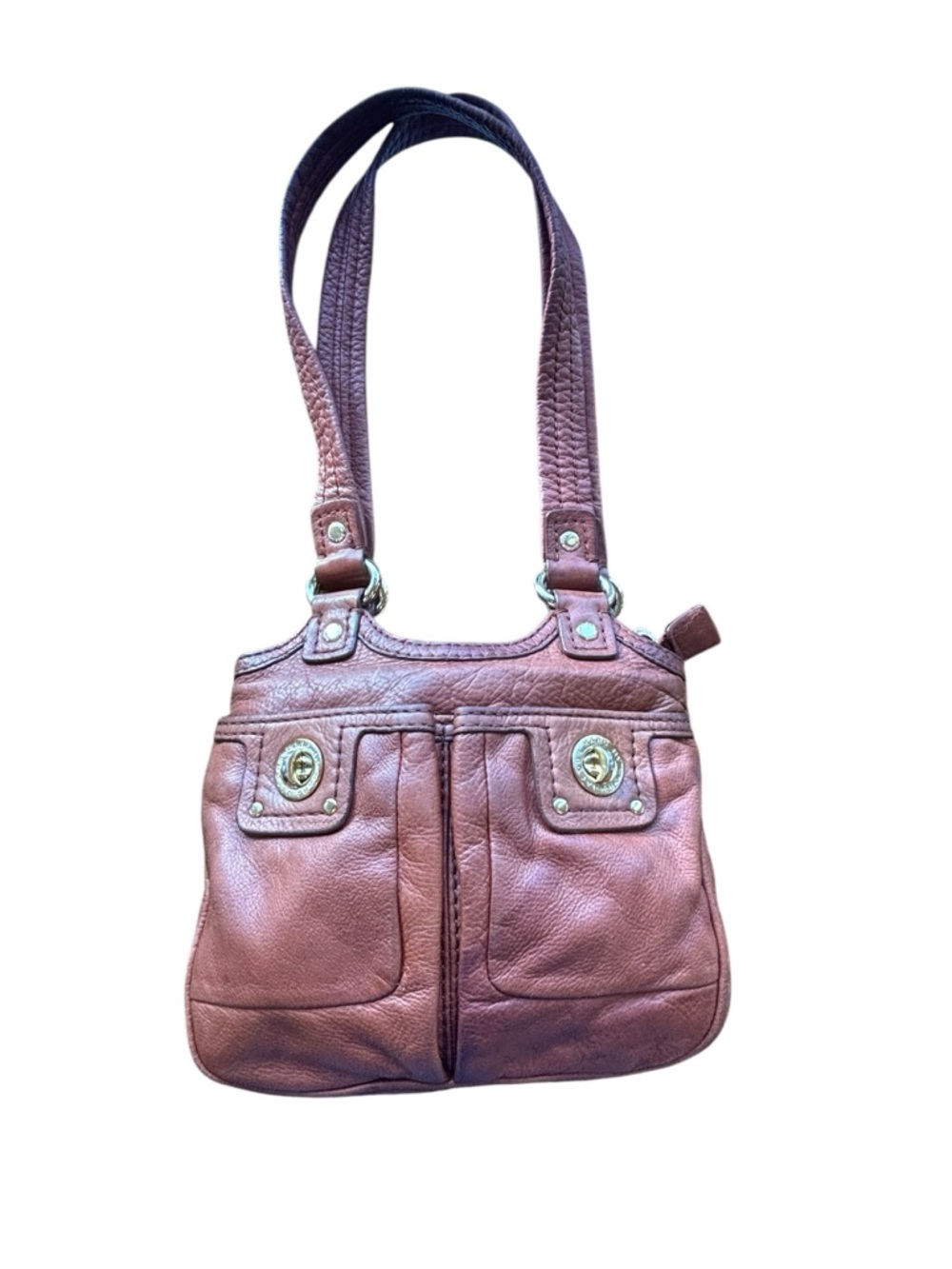 Marc by Marc Jacobs Leather Shoulder Bag Purple Pebbled Leather Double Pocket - Picture 7 of 8